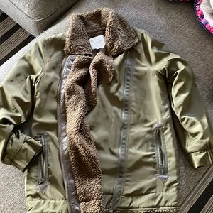 Anthropologie army green fleece lined coat barely worn